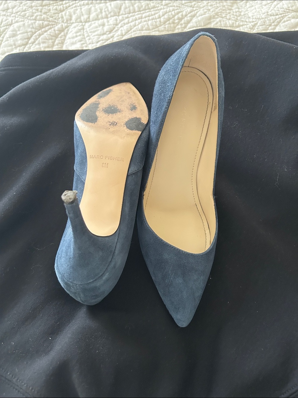 Marc Fisher Navy Suede Pointed-Toe 3” Pumps with Stiletto Heel Sz 8 M